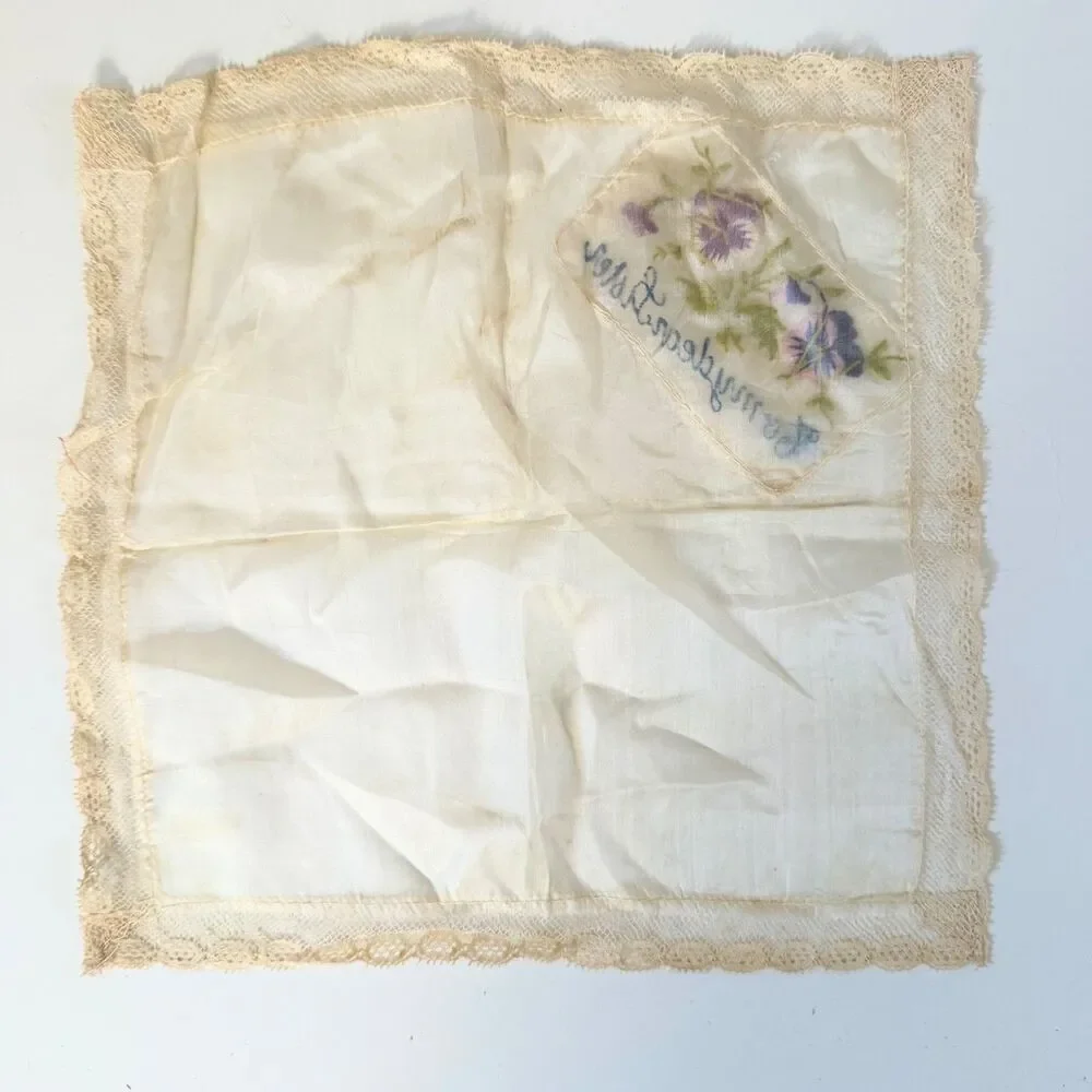 Vintage Embroidered Sister Handkerchiefs Pair Floral Lace To My Dear Sister